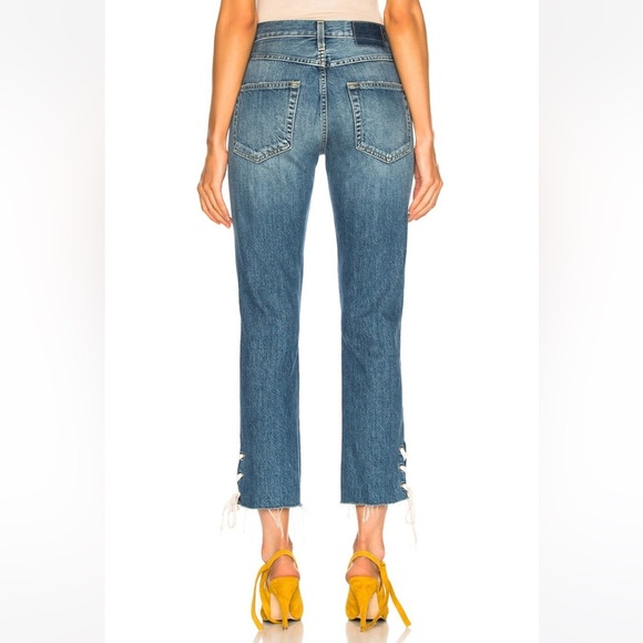 NWT AMO Babe Lace Up High Rise Ankle Slim Straight Jeans in Love Note Size 28 - Picture 3 of 8